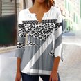 thumbnail image 4 of Blusas de Algodón para las Mujeres Impresas 3/4 Mangas V-Cuello Camiseta, Blusa de Algodón de Imitación Casual para las Mujeres, 4 of 5