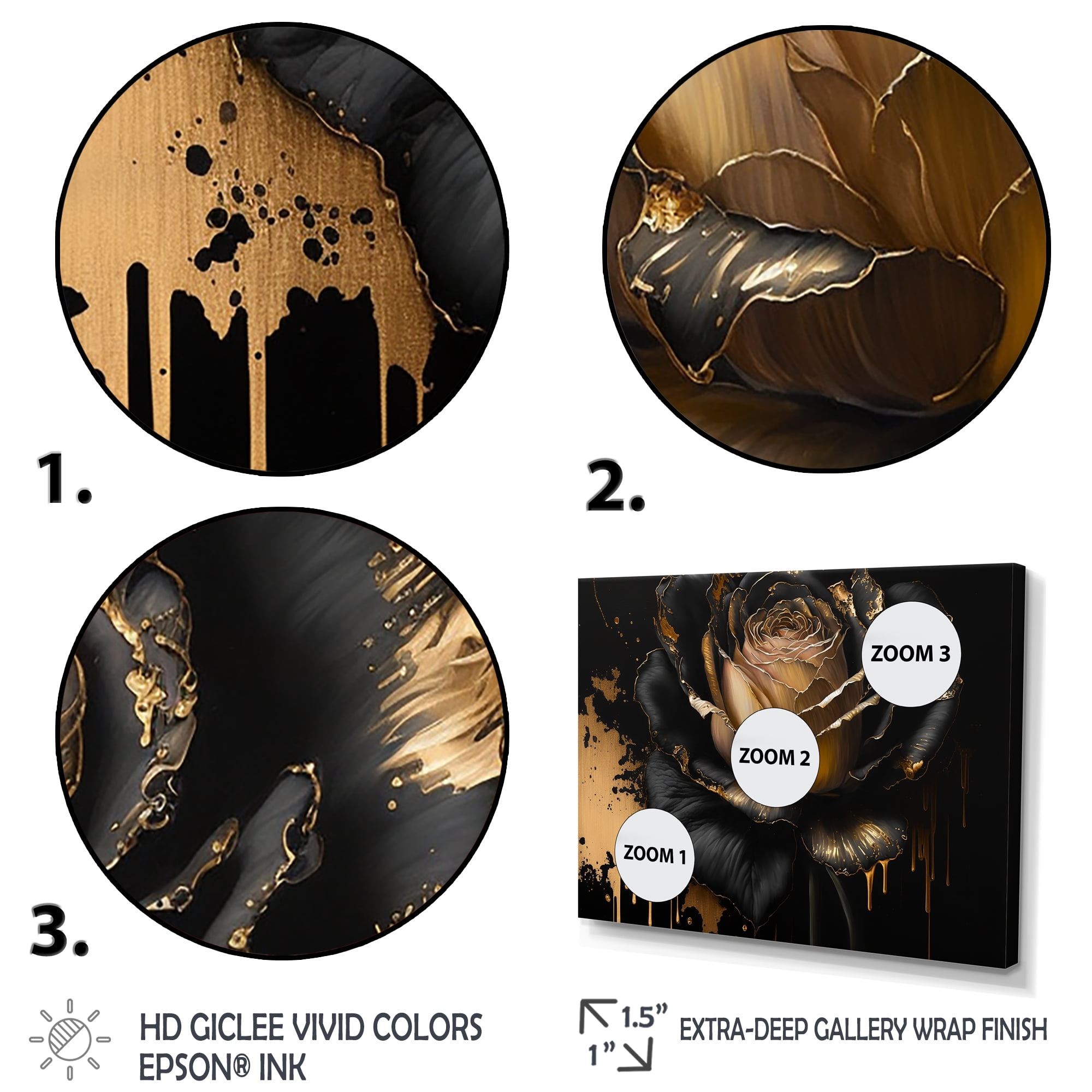 Designart Black And Gold Rose II Canvas Wall Art