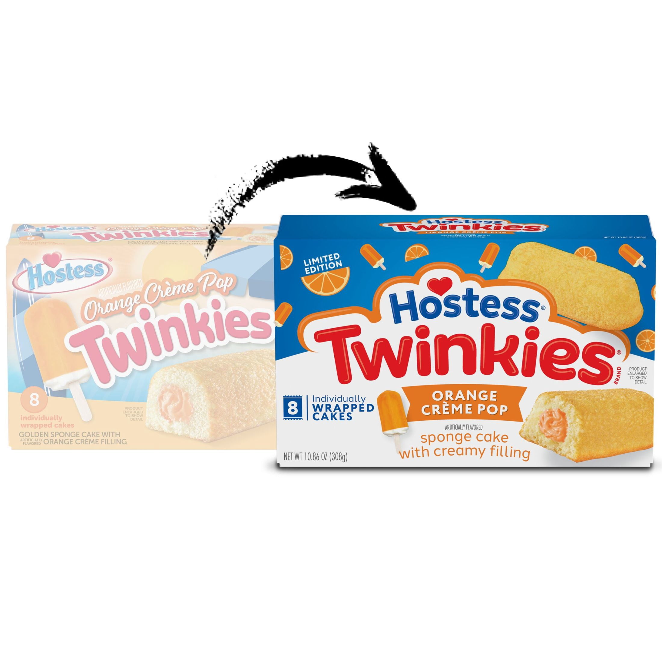 Hostess Twinkies, Golden Sponge Cakes with Orange Crème Pop Artificially Flavored Filling, 10.86 oz Box (8 Pouches)