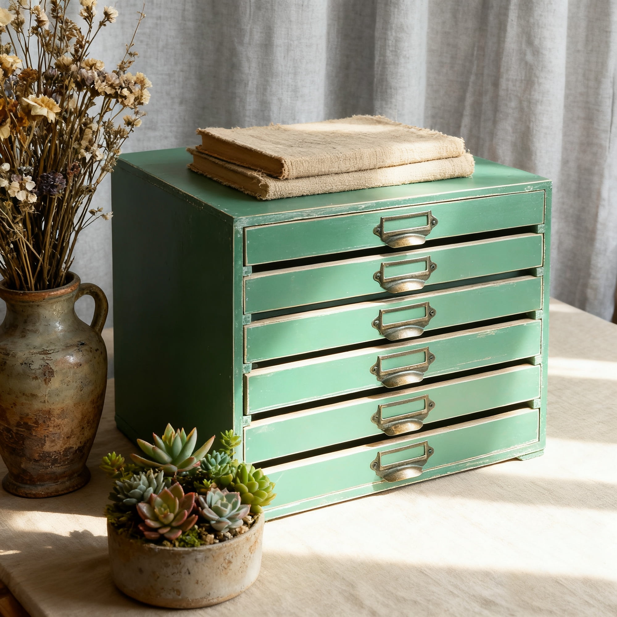 Z&Z ORNAMENTORUM Wood Desk Organizer with Drawers,Vintage Drawer Organizer,Desktop Drawers,Jewelry Box,Farmhouse Wooden Storage Box for Puzzles, Crafts, Office Supplies