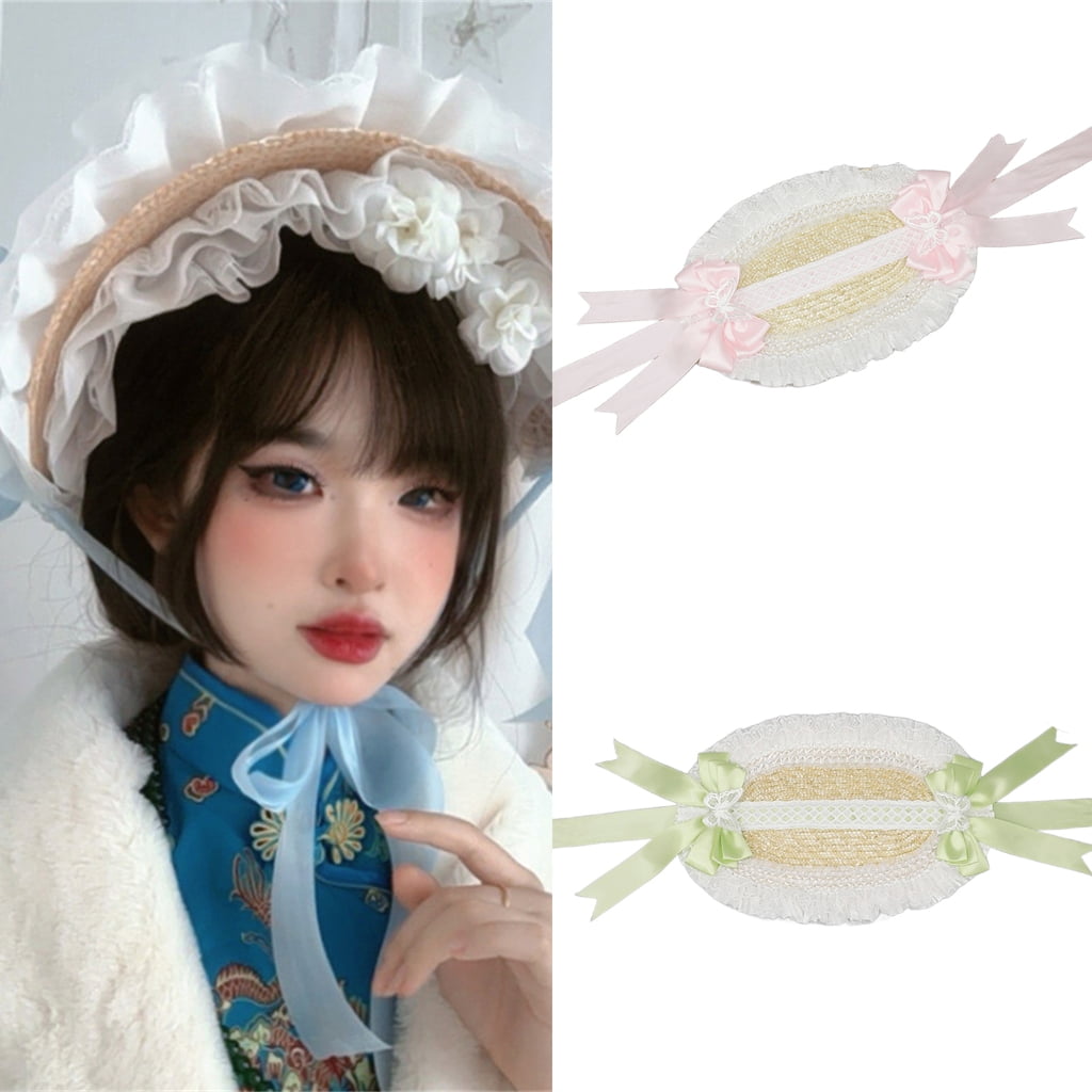 Victorian Lace Straw Bonnet Hat For Women And Girls With Bowknot Ribbon Great For TeaParties AndC0sp1ayEvent