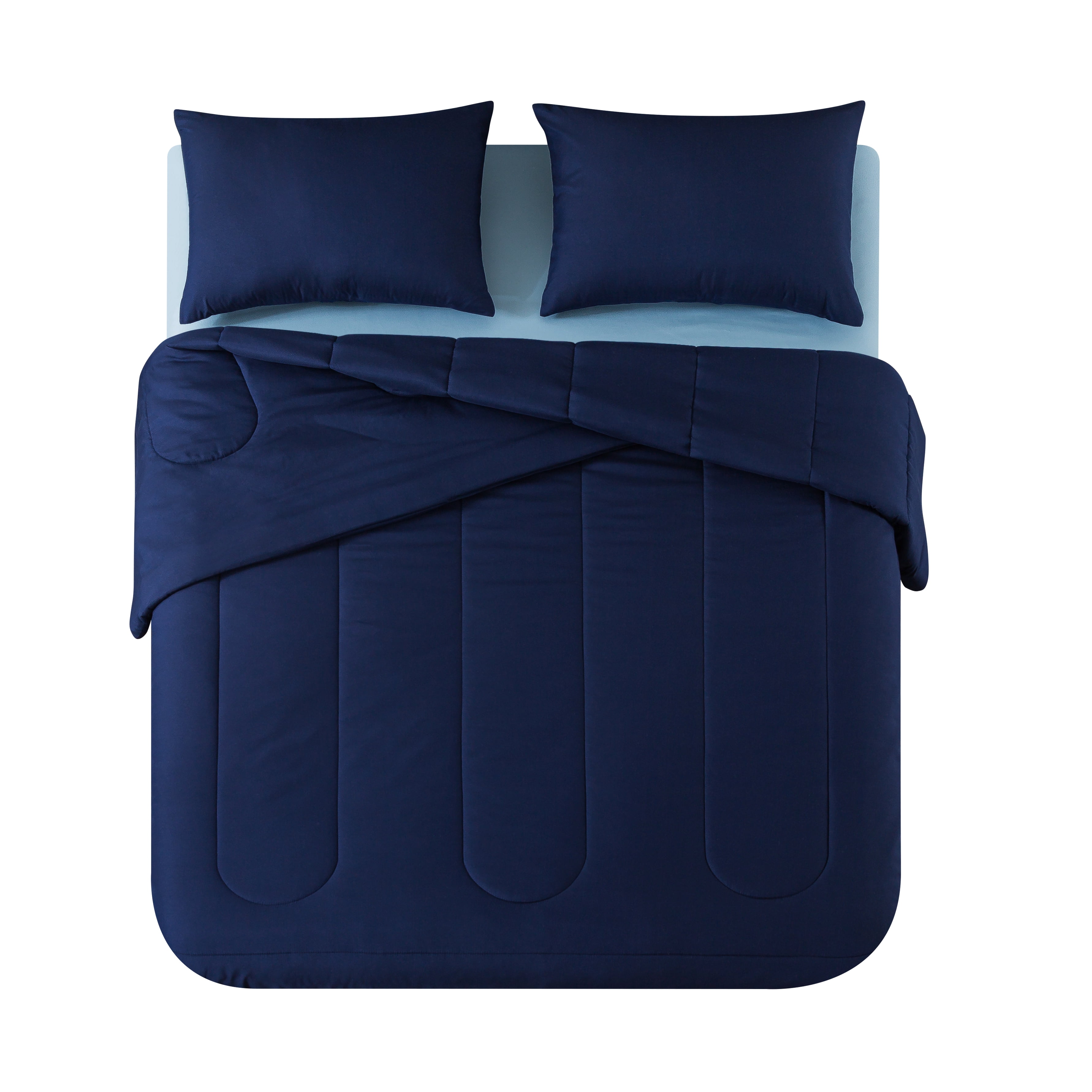 Mainstays Navy 7 Piece Bed in a Bag Comforter Set with Sheets, Full