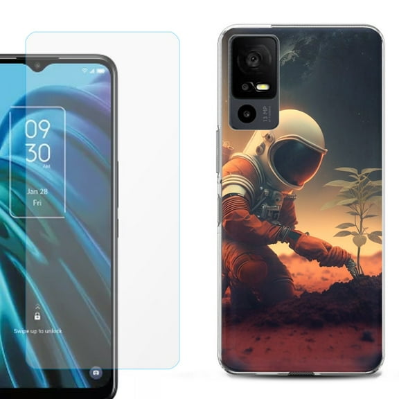 OneToughShield ® for TCL 40 XE 5G Shockproof Fashion Phone Case, with Tempered Glass Screen Protector - Astronaut Planting