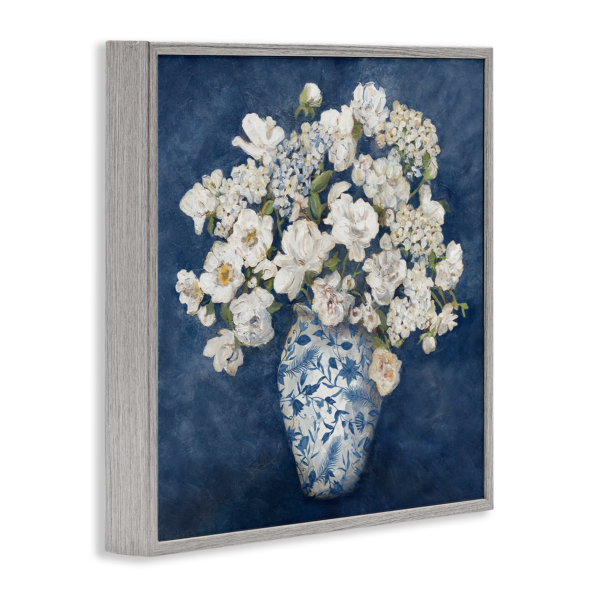 Stupell Industries Classic Blue Chinoiserie Vase Gray Framed Giclee Art, design by Charlene Olson