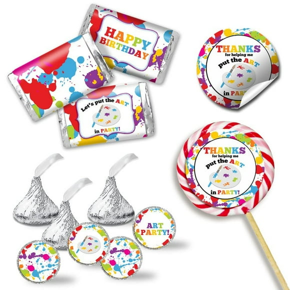 Ensemble d'Autocollants Créatifs pour Fête - 429 Pcs de Plaisir! Comprend 60 Autocollants Ronds pour Cadeaux, 45 Mini Emballages de Barres de Bonbons, et 324 Autocollants Ronds pour Bonbons Baisers pour Célébrations.