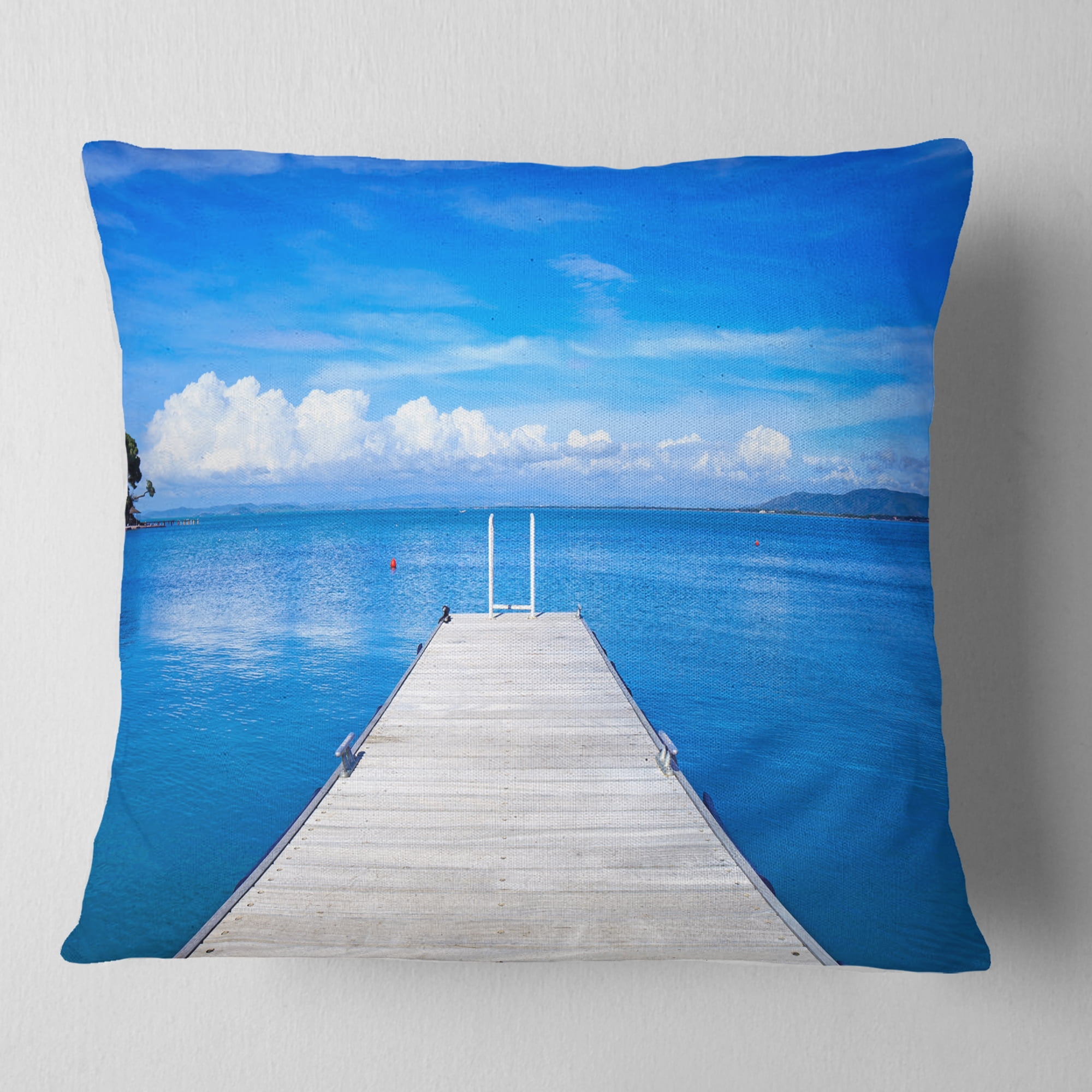 Designart Large Wooden Pier - Seascape Throw Pillow - 18x18