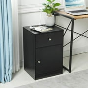 Nightstand with Drawer & Door, Black Nightstand with USB Port, End Table Side Table Wooden Sofa Side Stand Cabinet,with Sliding Drawer