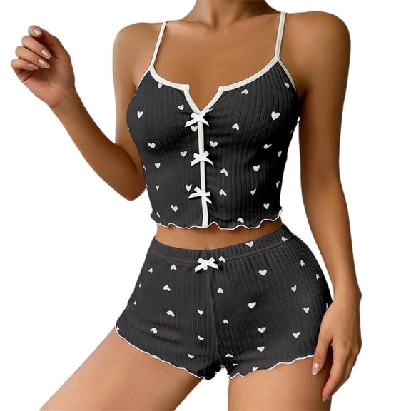 Valentine Outfits For WomenValentines Printed Two Piece Set Button Down Sleeveless Pj Sets Women’S Lounge Sets Valentines Day Gifts For Women