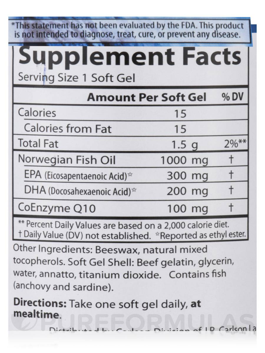 Carlson Laboratories Fish Oil Q 100 60 Softgel