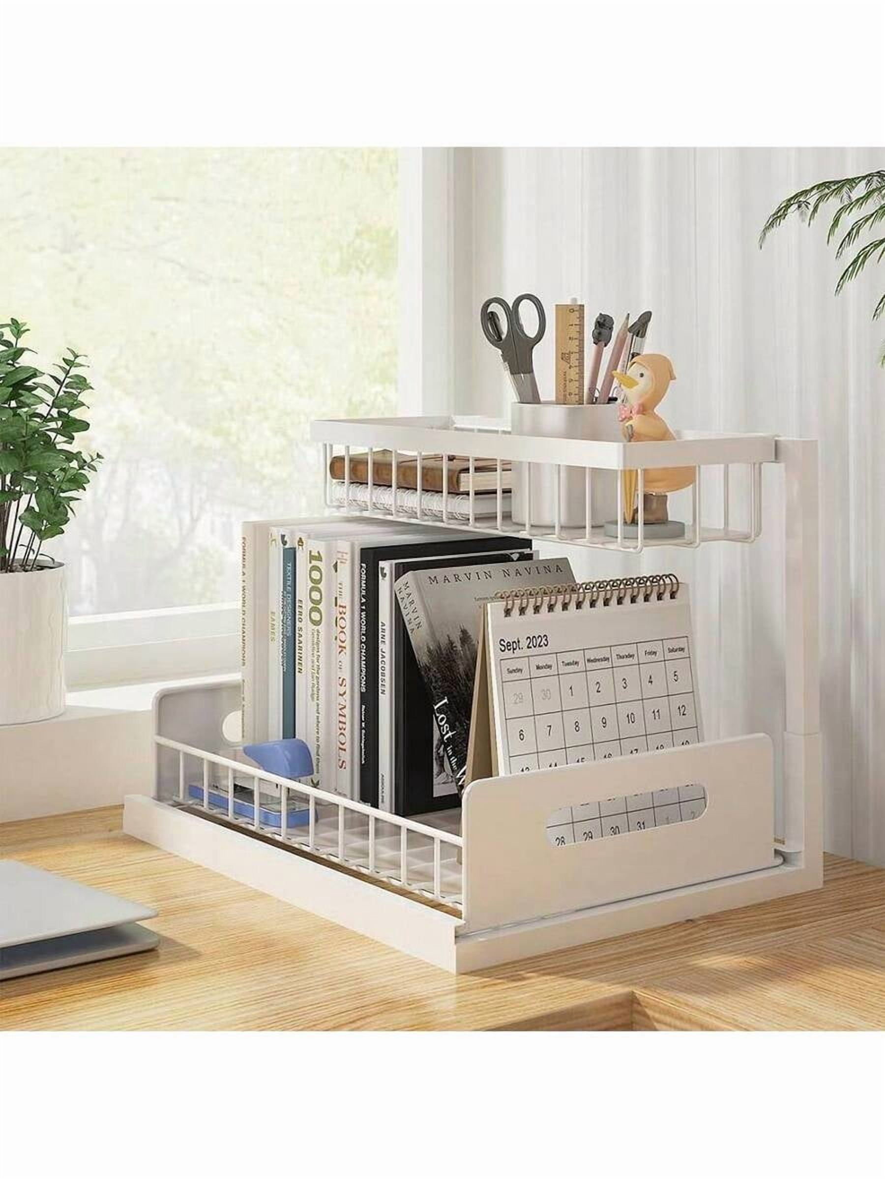 2 Tier Slide Out Kitchen Cabinet Organizer, Sturdy Metal Under Sink Storage Drawer, Pull Out Shelves for Bathroom Vanity, Pantry, and Home Office Organization