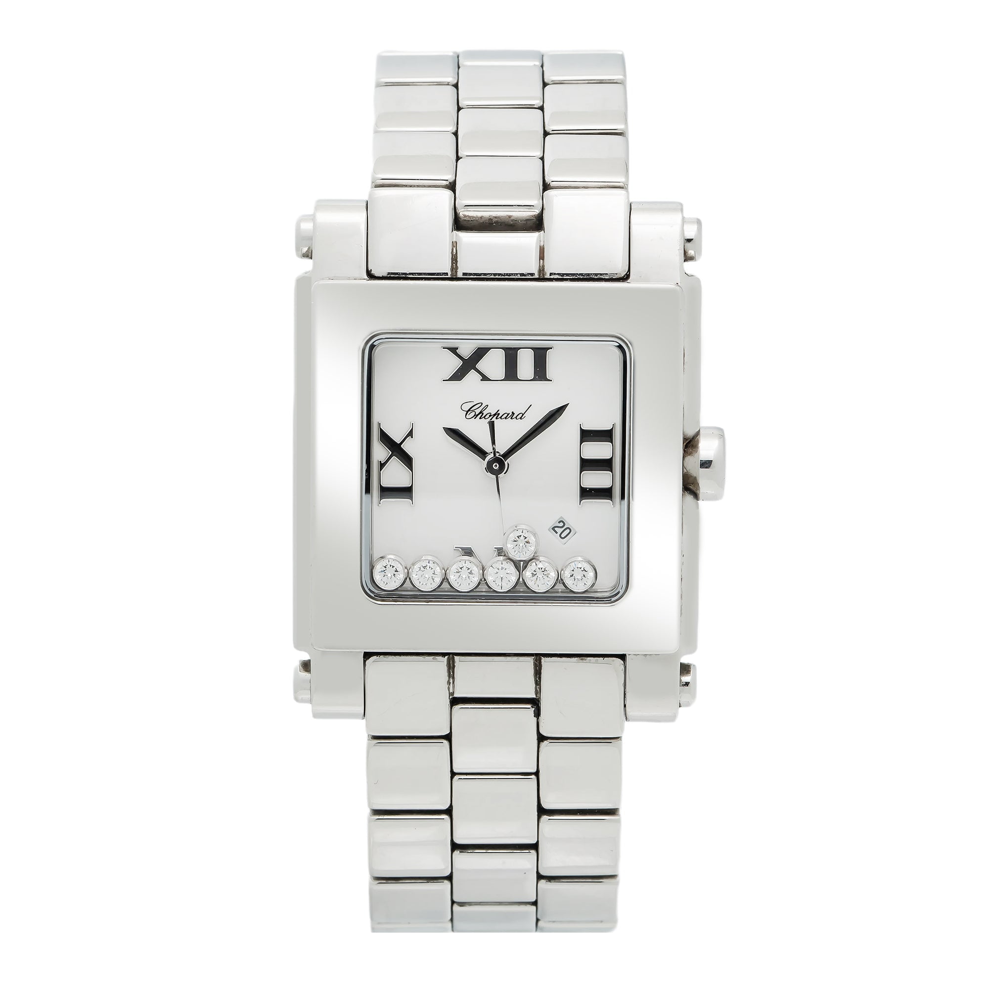 Pre-Owned Chopard Happy Sport Square 278496-8495 37.5MM Quartz White Dial With SS Diamond