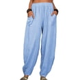 thumbnail image 1 of Avamo Women Beach Linen Pants Hight Waist Harem Pants Jogger Pants Ladies Comfy Boho Elastic Waist Hippie Boho PJs Lounge Beach Trouser Pants, 1 of 4