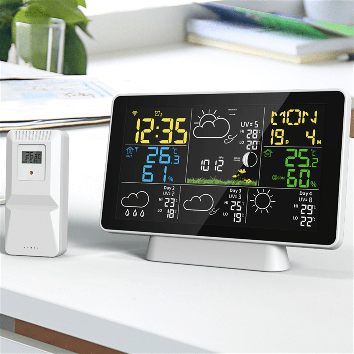 Tuya WIFI Weather Station 7.5Inch Display Thermometer Hygrometer Indoor Outdoor Rain/Wind Gauge Weather Forecast US Plug