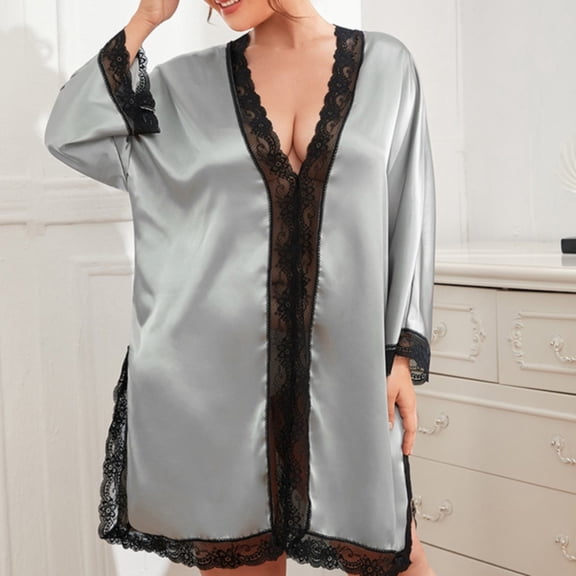 Vedolay Pajamas For Women Set Women's Satin Pajama Set Floral Print Button Down Half Sleeve and Shorts Pjs Sleepwear,Gray 3XL