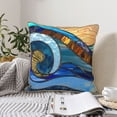thumbnail image 6 of Fotbe Stained Glass Ocean Wave Pattern Velvet Decorative Throw Pillow Covers with Elegant Piping, Soft Plush Cushion Cover for Sofa, Bed, Car, Office-18"x18", 6 of 8