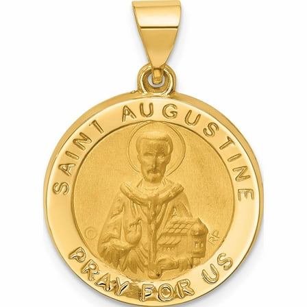 14K Yellow Gold Hollow Polished/Satin Round St. Augustine Medal (26 X 19) Made In United States -Jewelry By Sweet Pea