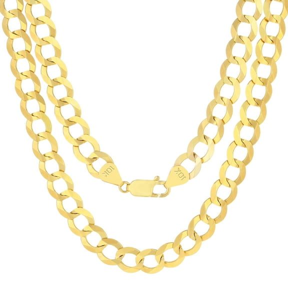 Nuragold 10k Real Yellow Gold Solid Cuban Curb Link 10mm Chain Necklace (20"-30") Italian Jewelry for Men