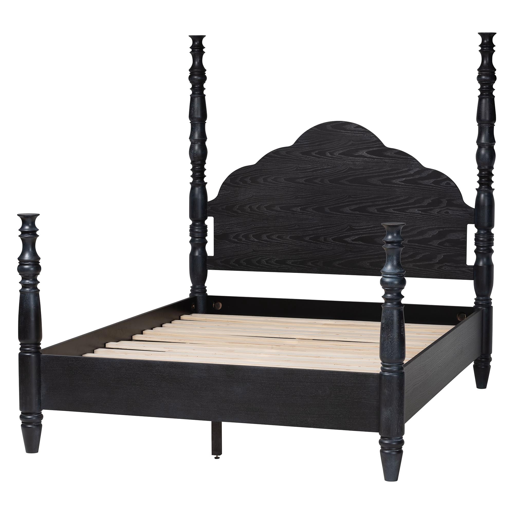 Baxton Studio Four-Poster Farmhouse Platform Bed, Queen, Black