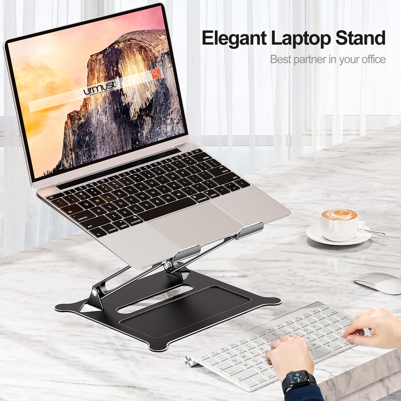 Urmust Ergonomic Adjustable Laptop Stand Compatible with MacBook Air Pro, Black
