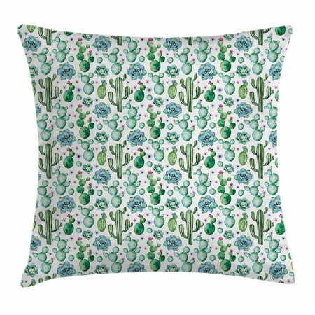 Hand Painted Pear Cactus Decor Throw Pillow Cushion Cover, Hand Painted Exotic Plant Collection Saguaro Prickly Pear Succulents Spines, Decorative Square Accent Pillow Case, 18 X 18 Inches, Multicolor, by Ambesonne ()