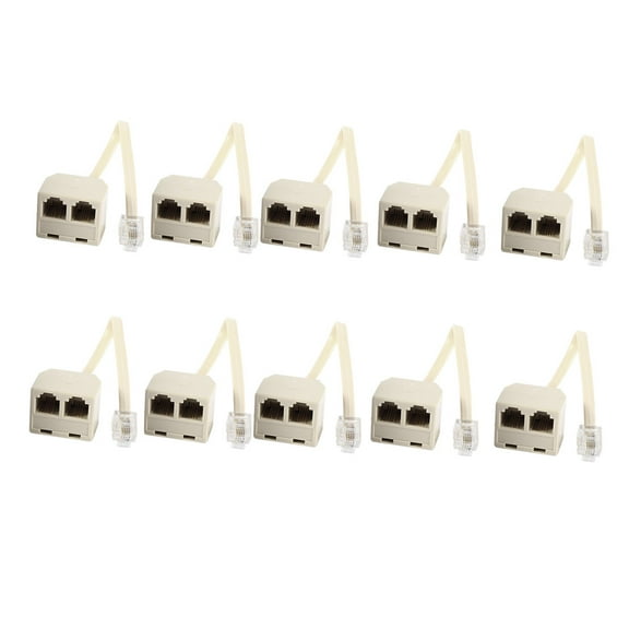 Unique Bargains 10 Pcs 6P4C RJ11 Male to Double Female M/F Splitter Telepone Connector Adapter