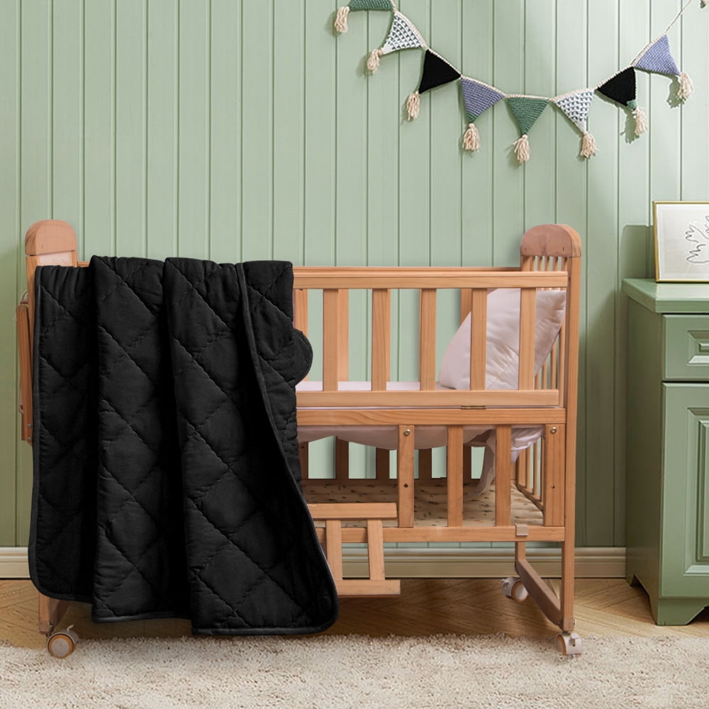 Flxxie Microfiber Ultra Soft Toddler Comforter, Warm Kids Crib Quilted Blanket, Black, 39"x47"