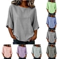 thumbnail image 1 of Neewe Women's Casual 3/4 Sleeve T Shirts Round Neck Tunic Blouses Color Block Basic Tee Tops Loose Fit Summer Shirt, 1 of 6