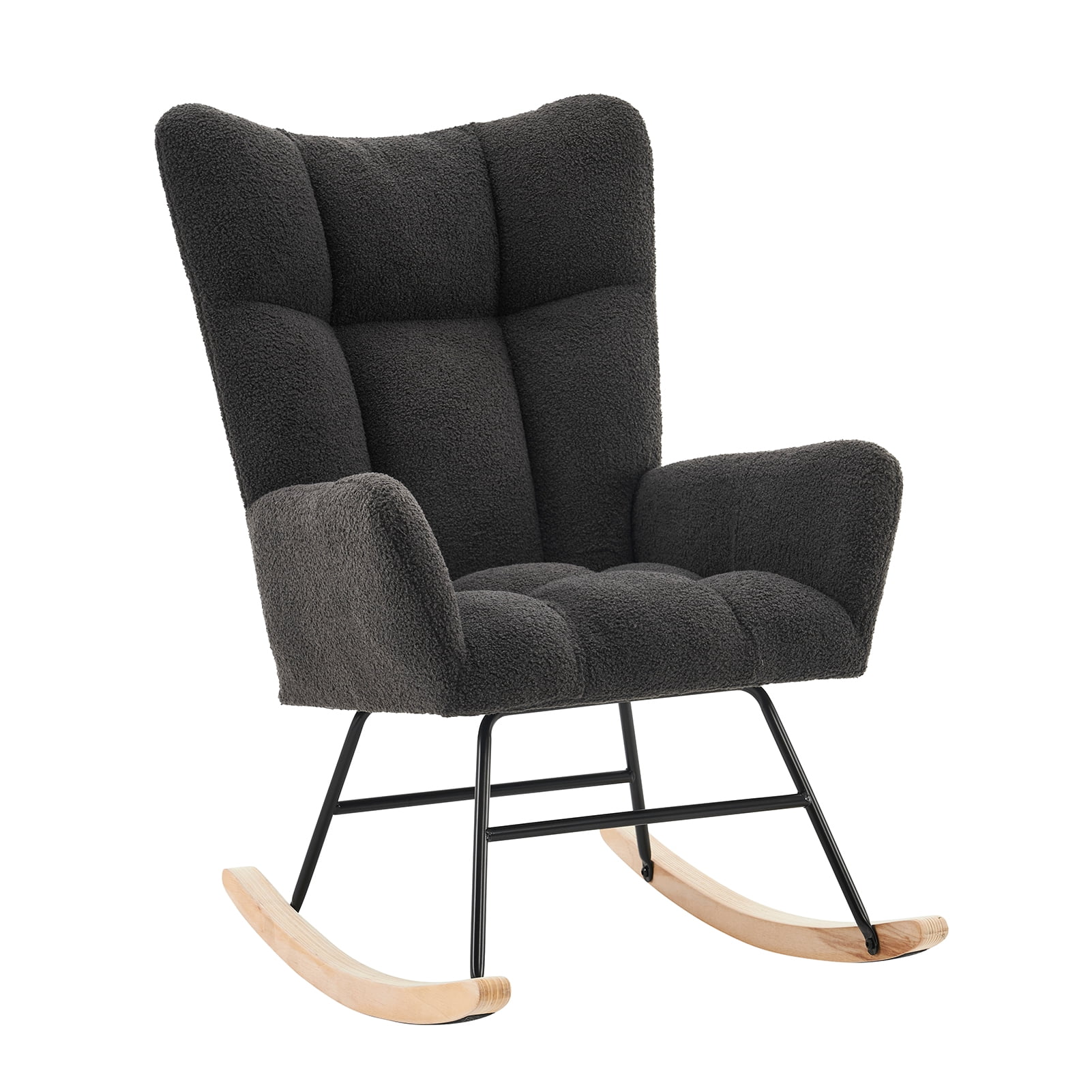 Ouyessir Nursery Rocking Chair Teddy Fabric Upholstered Glider Rocker Comfy Accent Chair with High Backrest for Living Room Bedroom Office(Dark Gray)