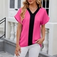 thumbnail image 2 of Tiqkatyck Women Summer Tops, Women's Fashion Short Sleeve Contrast Lapel Chiffon Loose Top, Summer Tops for Women, Shirts for Women Hot Pink M, 2 of 5