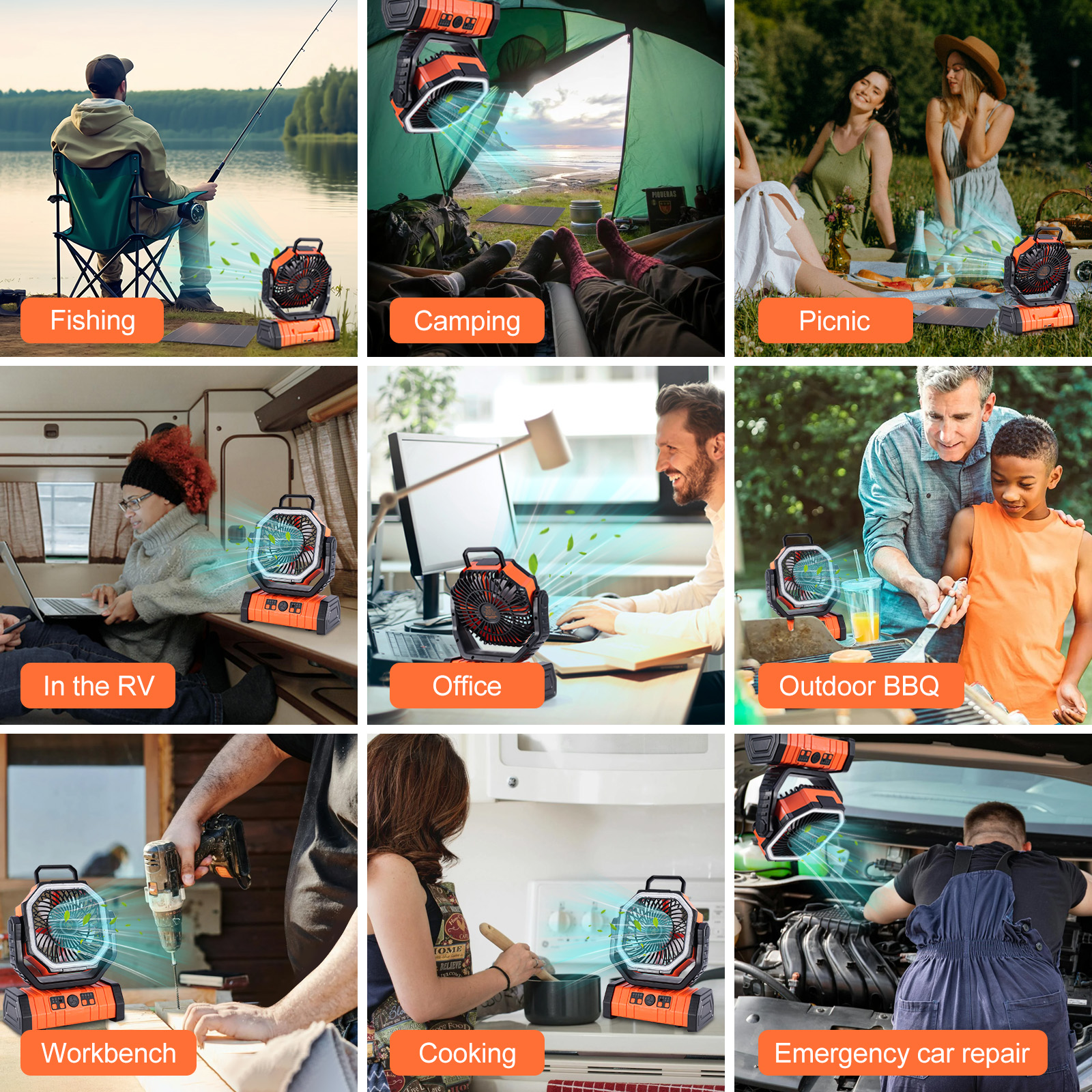 20000mAh Solar fan with LED Lantern, Camping Fan with Solar Panel, 10W Rechargeable Solar Powered Fan for Outside, Quiet Battery Operated Tent Fan for Picnic, Barbecue, Fishing