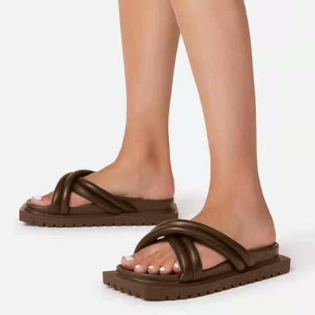 

Ladies Fashion Solid Color Leather Cross Strap Thick Bottom Casual Slippers Womens Slipper Slides Ballet Slippers for Women House Shoes Lavender Slippers for Women Womens Robe And Slippers Set Slipper