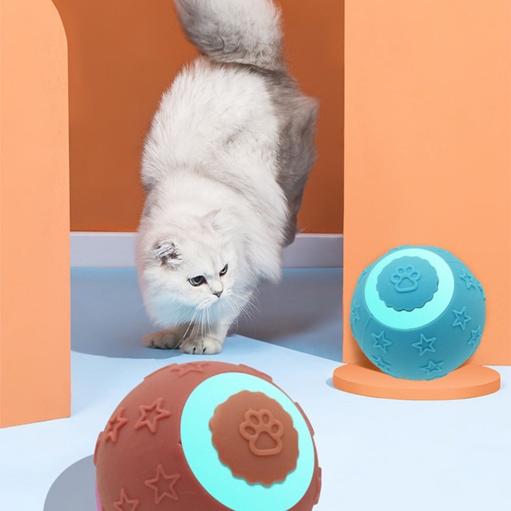 2 interactive cat toy balls (red and blue), durable fully automatic 360 ° rolling pet ball, equipped with USB charging LED lights, suitable for cat and dog entertainment