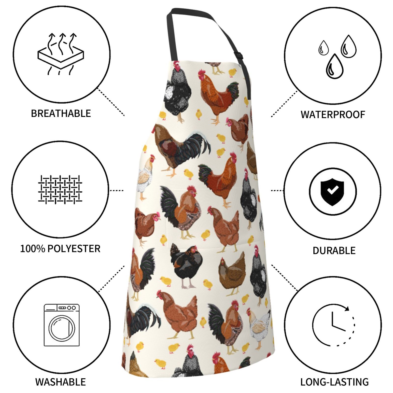 Kdxio Roosters and Chickens Apron with Pockets Adjustable Kitchen Aprons for Men Women Waterproof Aprons for Cooking,Drawing,Crafting, Baking Household Cleaning