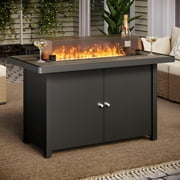 LAUSAINT HOME 43 Outdoor Fire Pit Table , 55,000 BTU Patio Propane Fire Pit with Wood Grain Tabletop & Wind Guard, Black