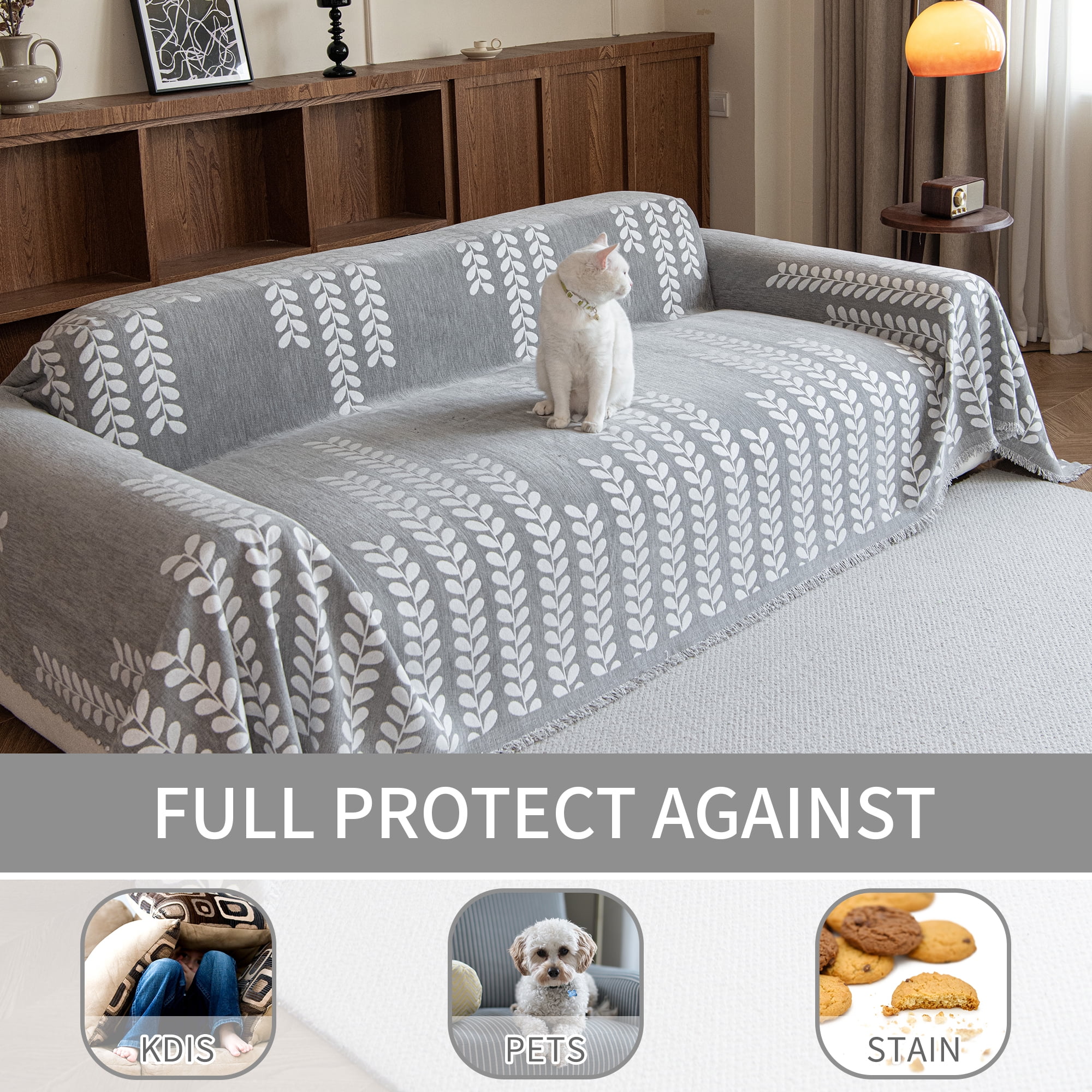 Smuge Sofa Cover Couch Cover Protector Slipcover, L Shape 3 Cushion Throw Sofa Towel Furniture Cover for Dogs Cats Home Decor (71"x 118", Gray)