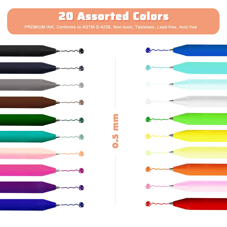 TWBRVFD Colored Gel Pens, Lineon 20 Colors Retractable Gel Ink