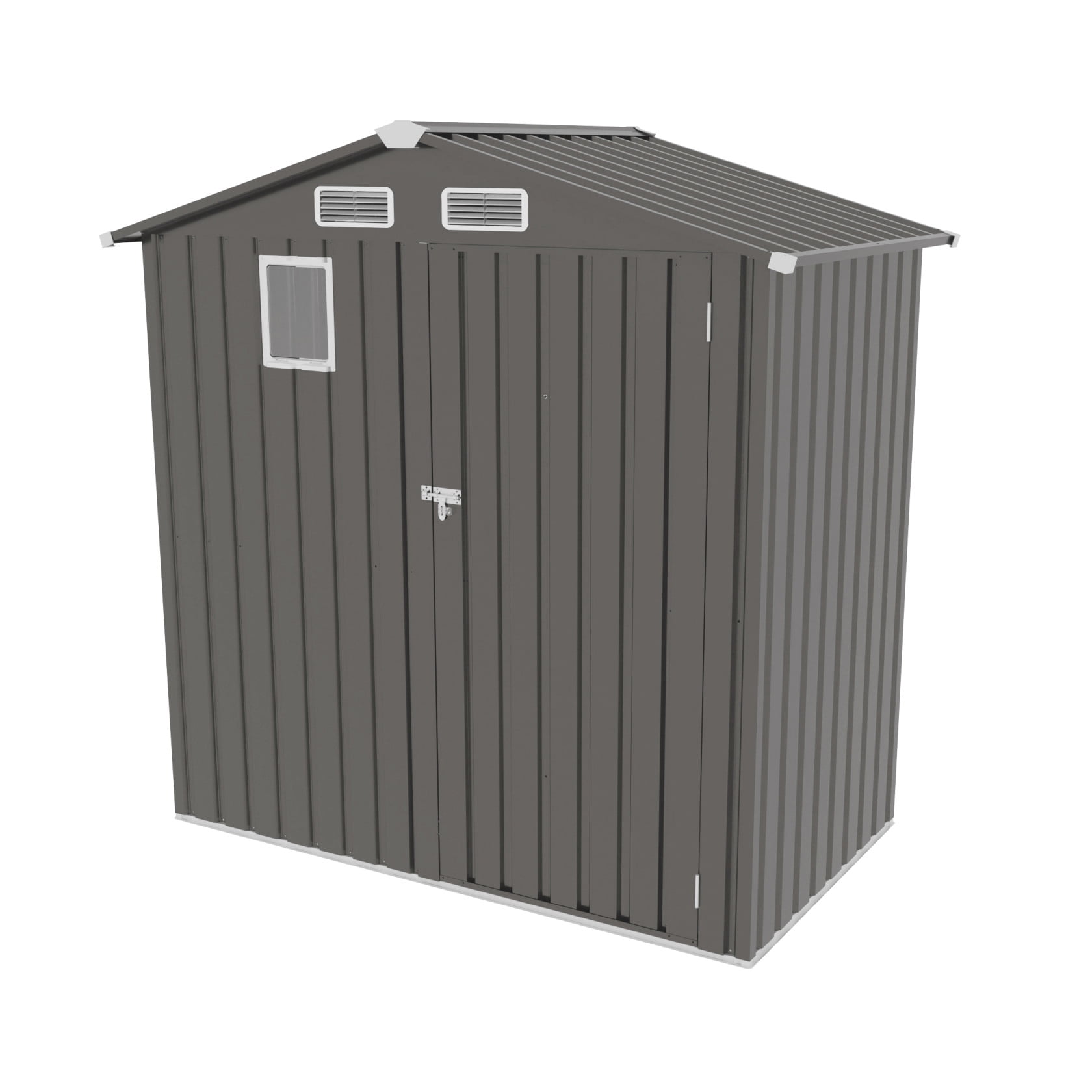 6X4 FT Outdoor Storage Shed with Window, Metal Garden Tool Shed with Vents and Lockable Double Doors, Waterproof Organization for Patio/Backyard/Lawn Storage, Gray