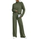 thumbnail image 3 of Conjunto de 2 piezas para mujer, de punto acanalado, cuello alto, manga larga, suéter, conjunto de pijama, pantalones de pierna ancha, conjuntos de salón, chándal, 3 of 5