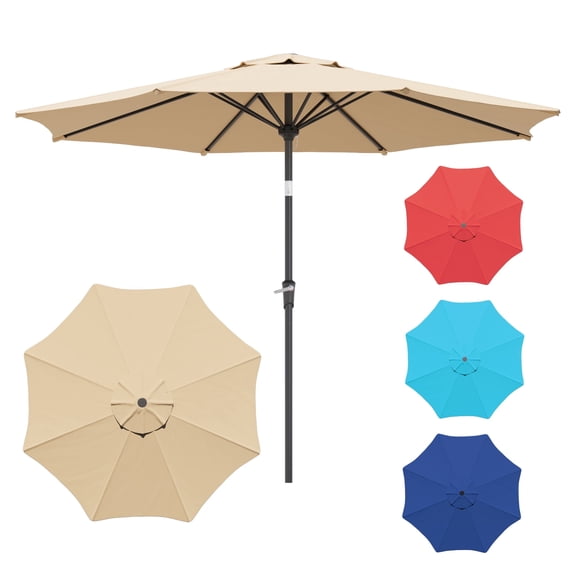 10 ft Tilt Outdoor Market Patio Umbrella, 8 Fiberglass Ribs & Easy Crank Lift – Beige