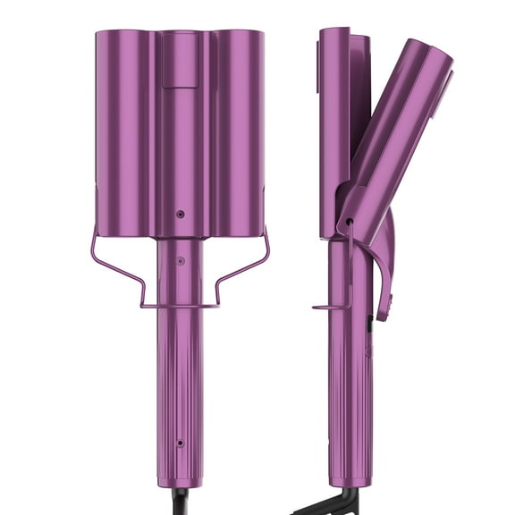 3 Barrel Hair Waver for Deep Beachy Waves, Professional 1.25 Inch Ceramic Hair Crimper Iron with Adjustable Temperature for Fast, Long-Lasting Mermaid Hair Styling