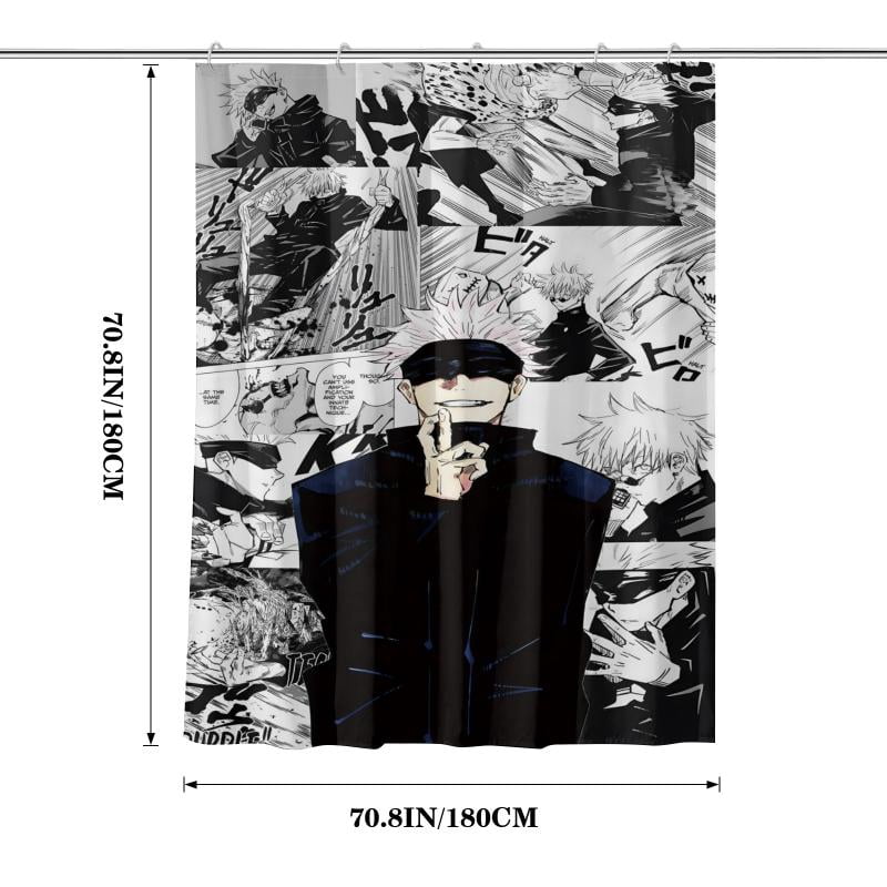 Lheaggik Anime Jujutsu Kaisen 4 Pcs Bathroom Sets with Shower Curtain and Rugs, Waterproof Polyester Shower Curtain Sets with Hooks