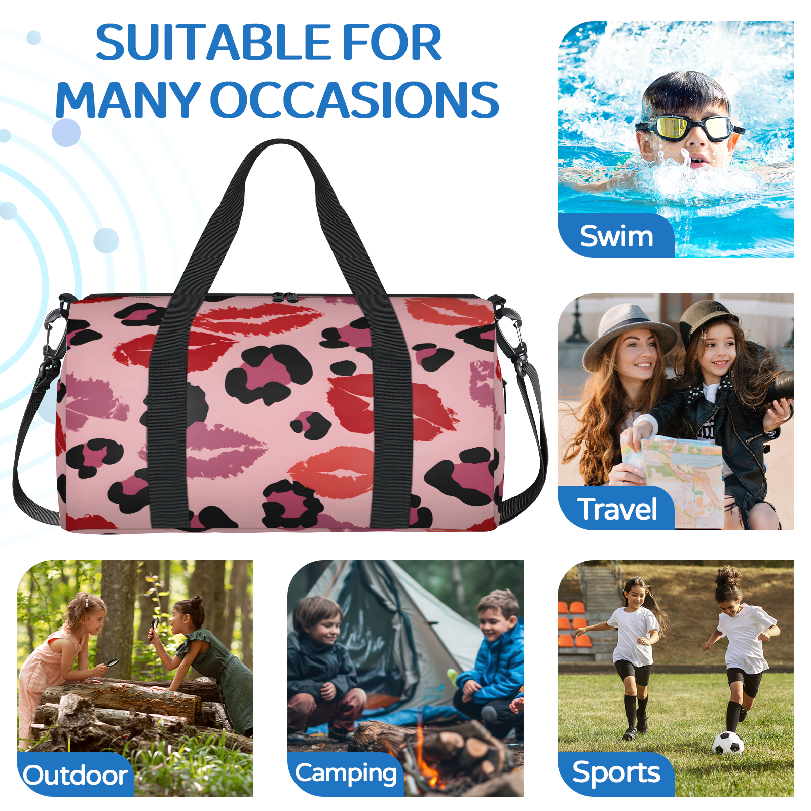 Herdesigns Valentine's Day Gym Bag for Women, Duffle Bag for Travel Sport, Lightweight Waterproof Carry on Weekender Dance Yoga Workout Bags