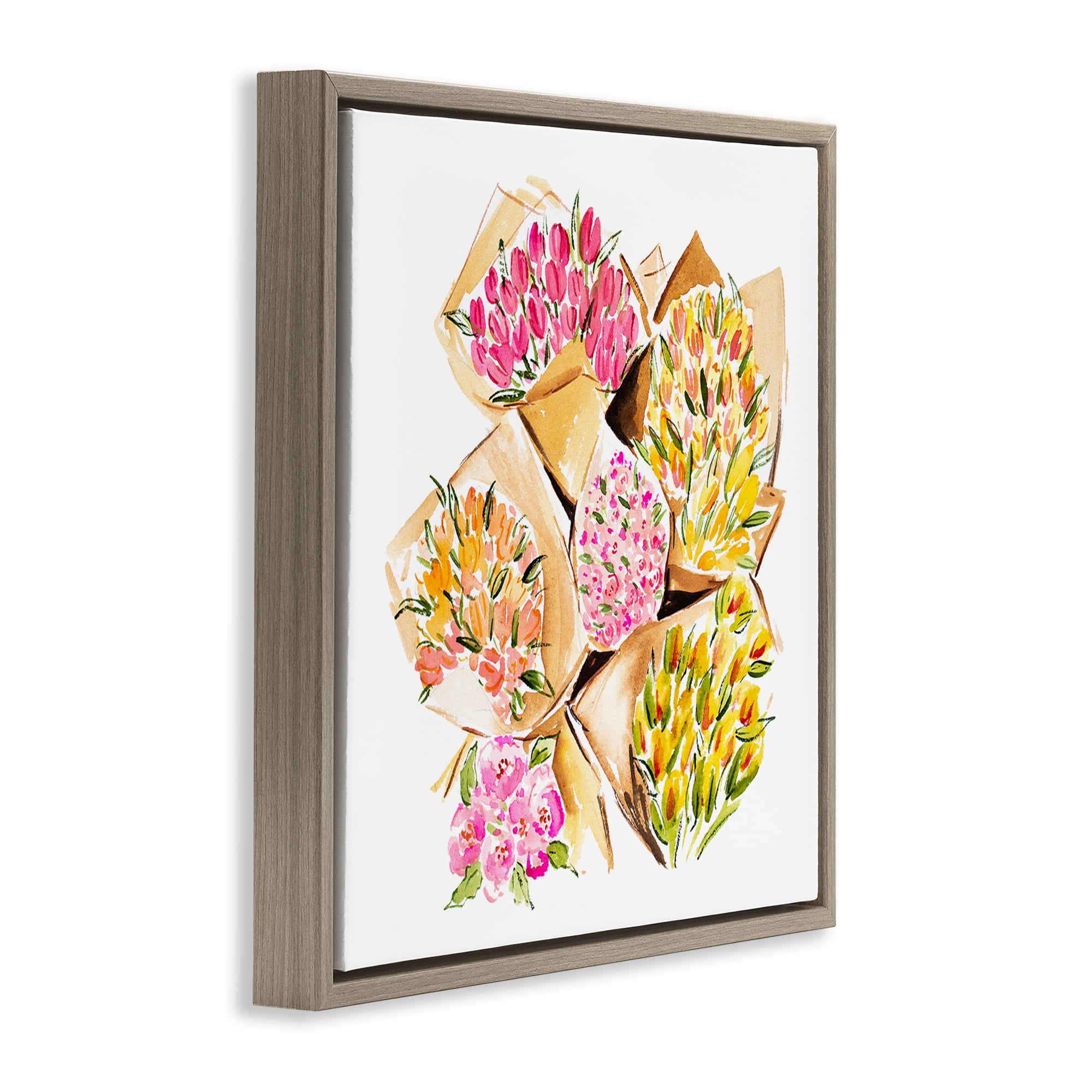 Stupell Industries Bundle of Bouquets Botanical & Floral Painting Brown Floater Framed Art Print Wall Art, 25 x 25