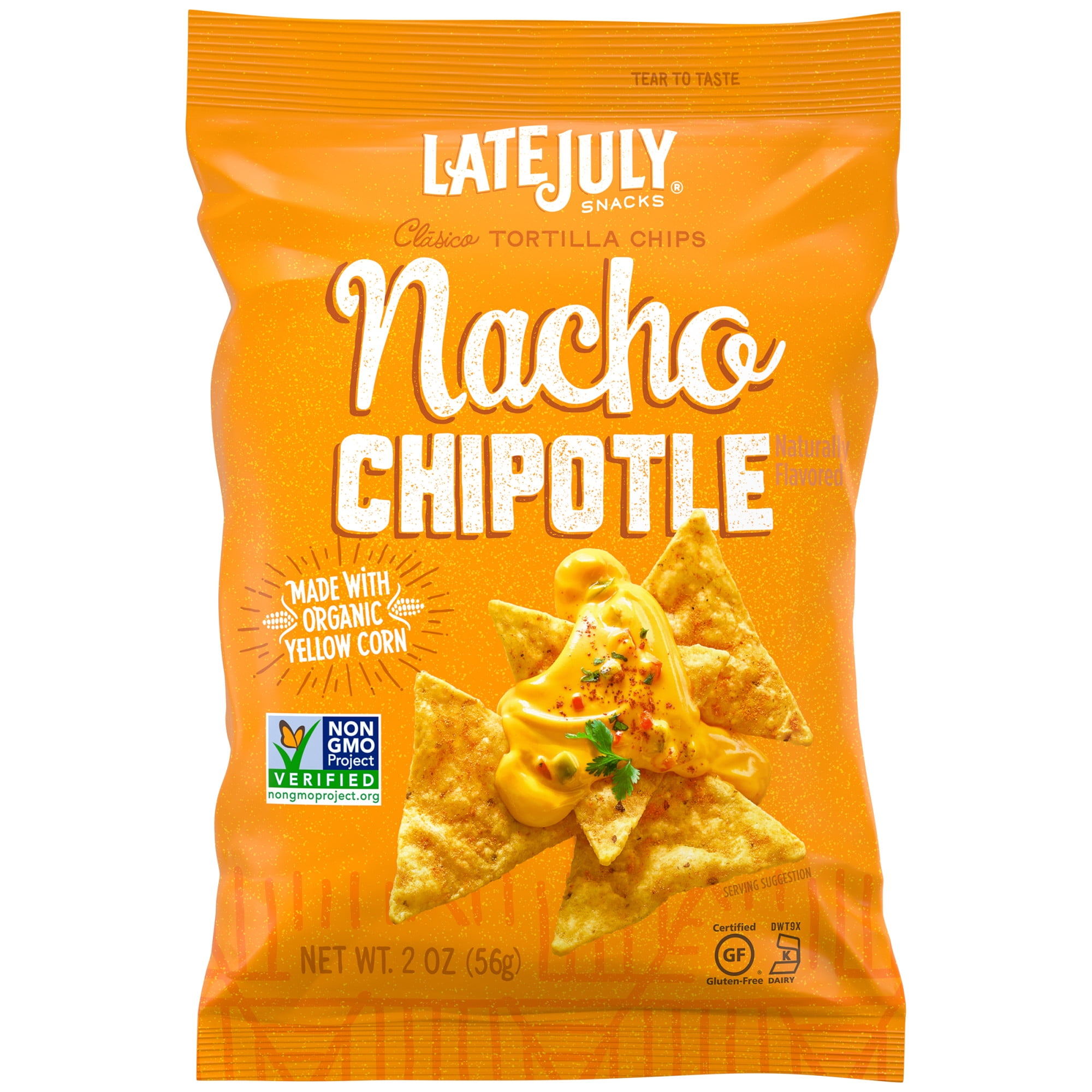 LATE JULY Snacks Clásico Nacho Chipotle Tortilla Chips, 2 oz. Bag