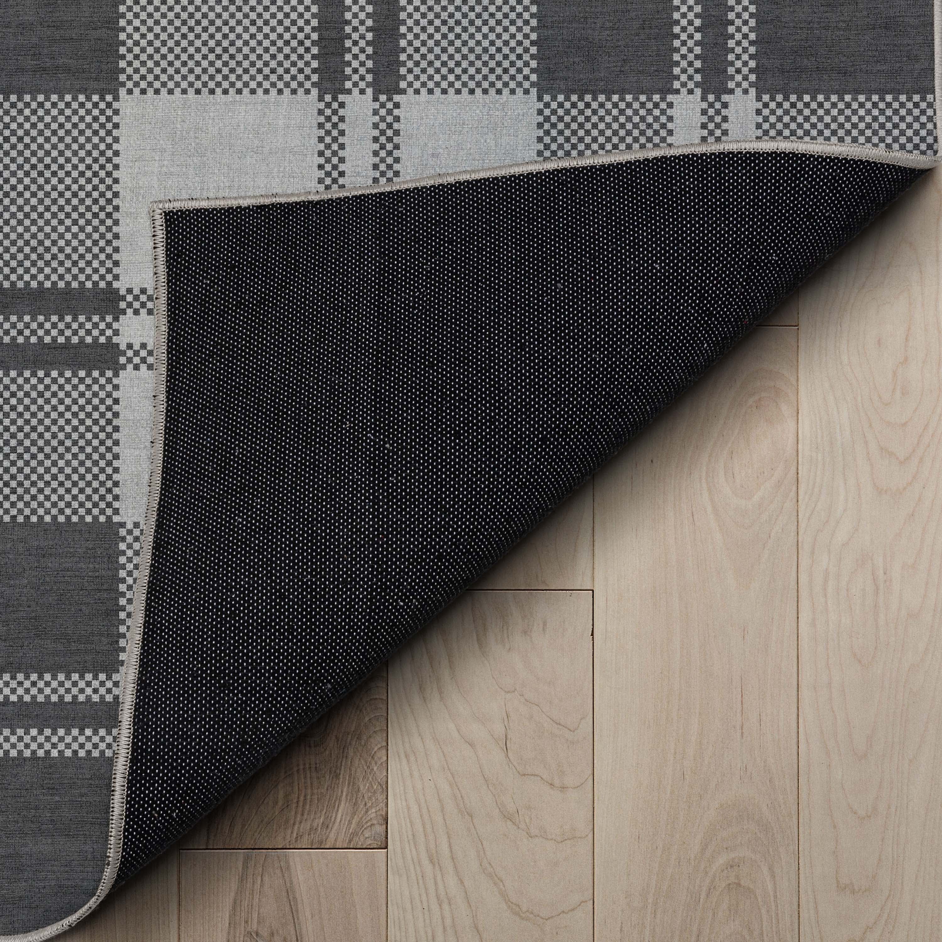 Well Woven Apollo Plaid Modern Dark Grey Flat Pile Easy to Clean 7'7" x 9'10" Area Rug for Living Room Dining Room Bedroom and Kitchen