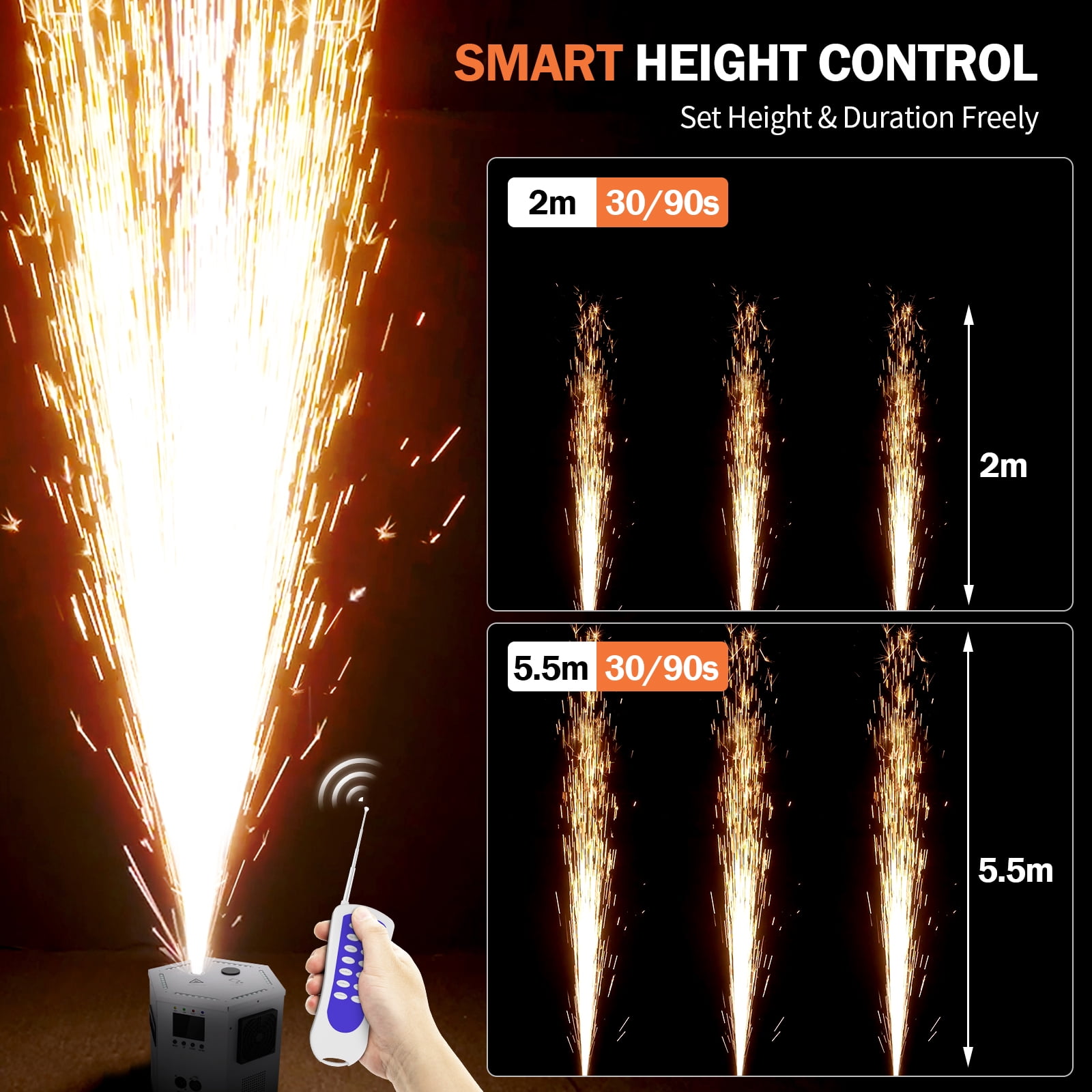 2Pack 1200W RGB LED Cold Spark Machine Firework Machine Stage Effect DMX for Wedding Party (White)
