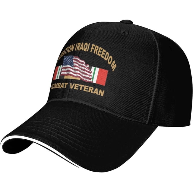 Operation Iraqi Freedom Combat Veteran with American Flag Baseball Cap Adjustable Sun Hat