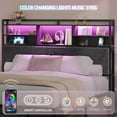 thumbnail image 5 of Headboard with 3-Tier Storage Shelves, Velvet Upholstered Head Board with 2 Outlets, USB Ports & LED Light, Soft Backrest for King Size Bed, Black BH19404B, 5 of 18