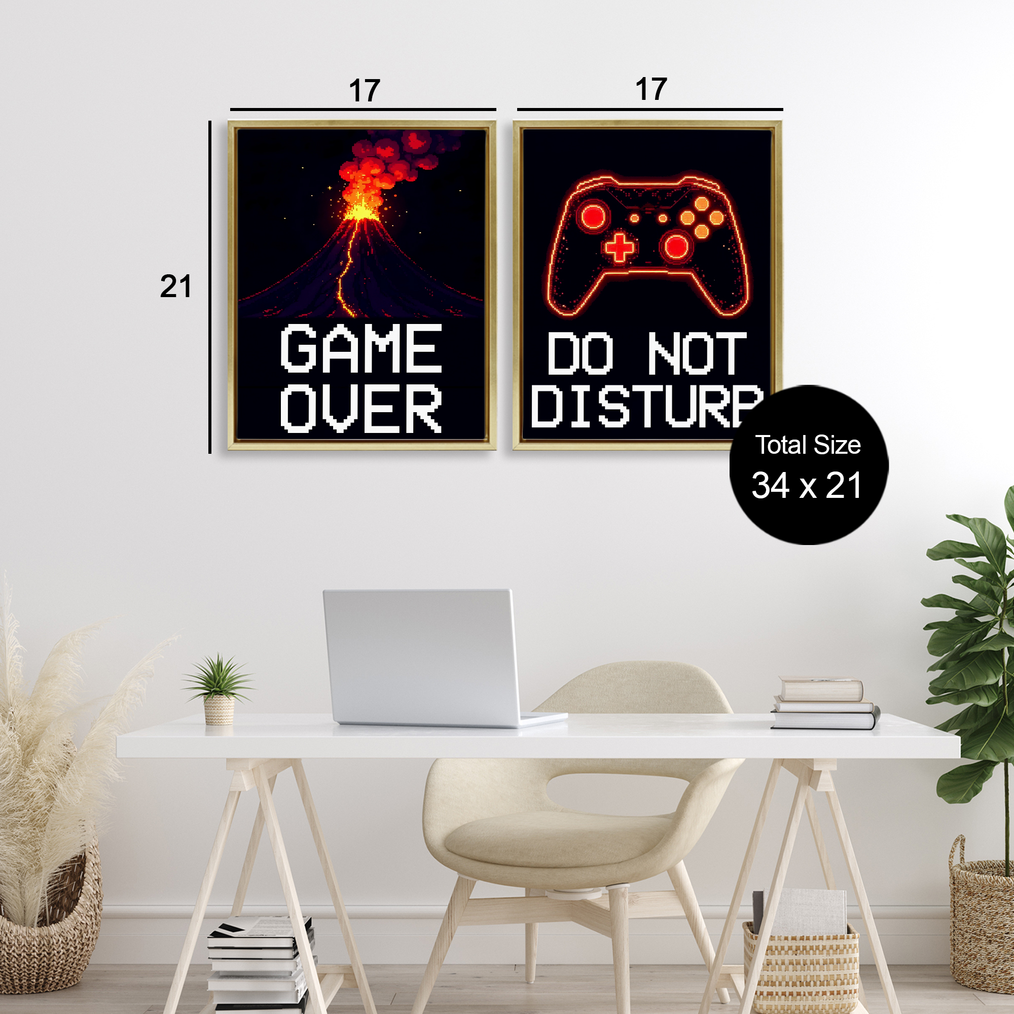Pixel Game Sentiments 2 Piece Gold Framed Floater Canvas Set, design by Kim Allen