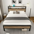 thumbnail image 6 of VANACC Queen Size Bed Frame Industrial Platform Bed with Charging Station, 2-Tier Storage Headboard/ No Box Spring Needed/ Noise-Free/ Rustic Brown, 6 of 7